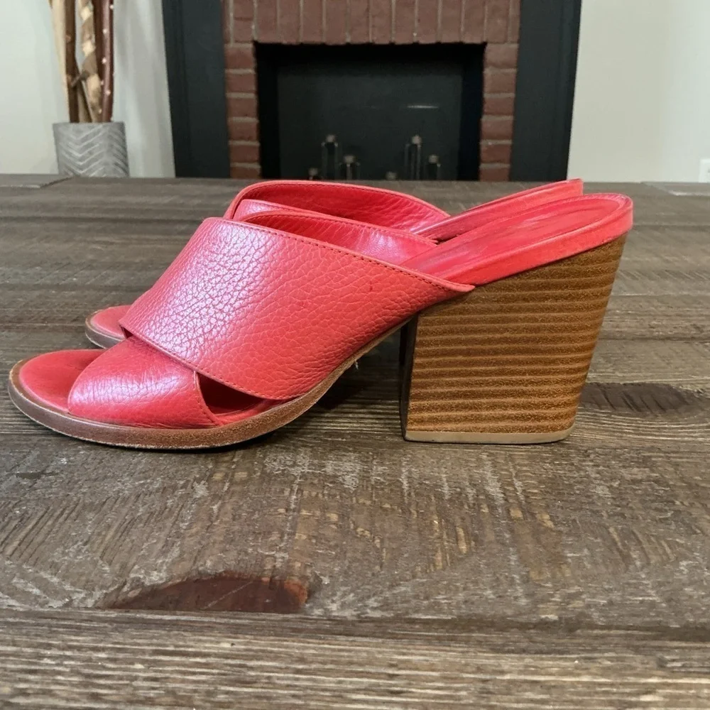 Kate Spade Felda Leather Criss Cross Open Toe Block Heel Sandals Slides Red 8